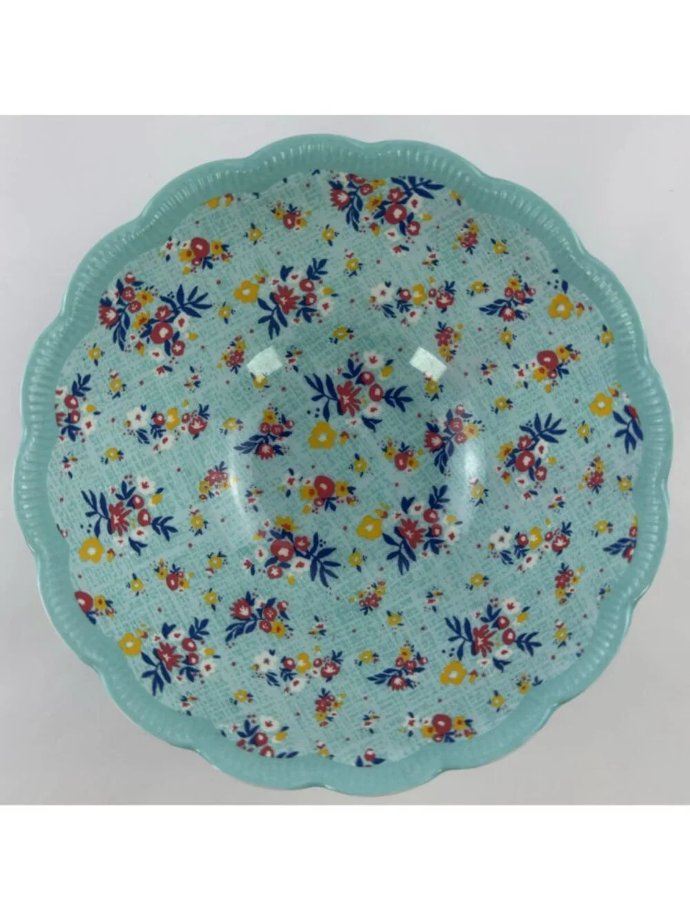 The Pioneer Woman Melamine Bowls Set of 4 Floral Teal Scalloped 6.5